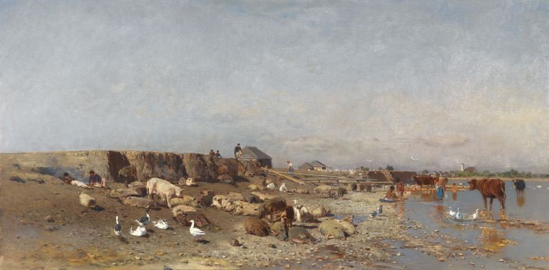 Landscape of rolling hills with sunlight, oil painting by Eugen Jettel