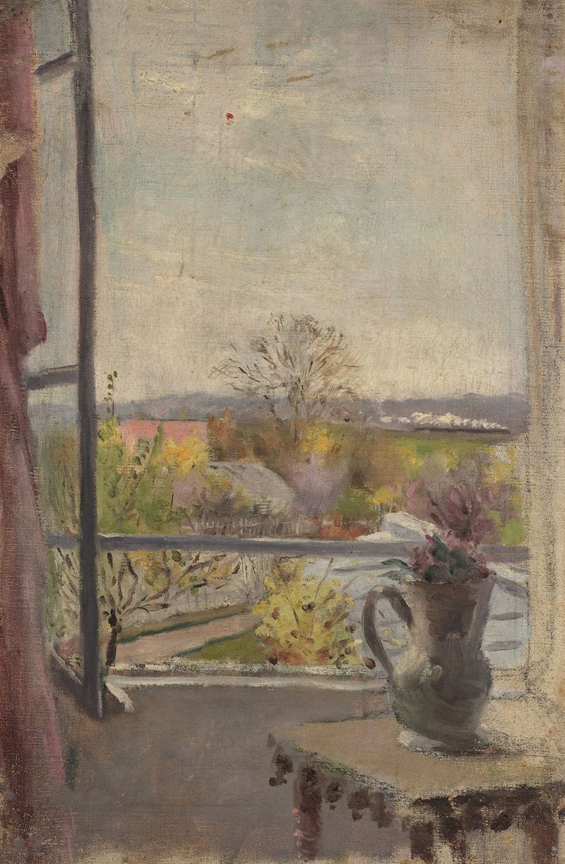 Paysage de Kernouës by Jeanne Jegou-Cadart, oil on canvas depicting rolling hills and a soft sky
