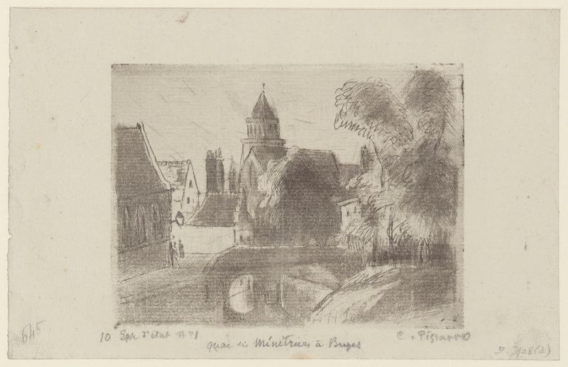 Quai des Ménétriers, à Bruges de Camille Pissarro, pintura a óleo que retrata uma cena tranquila do canal.