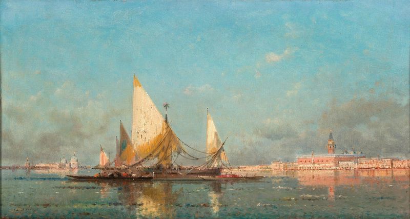 Marine scene with sailors in the Bacino, oil painting by Henri Duvieux