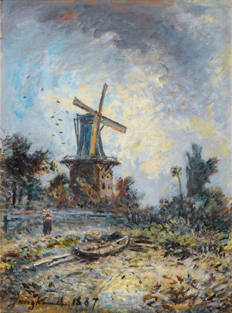 Windmill in Dordrecht, óleo sobre lienzo de Johan Barthold Jongkind