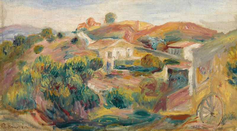 Paisagem com casas e vegetação, pintura a óleo de Pierre-Auguste Renoir