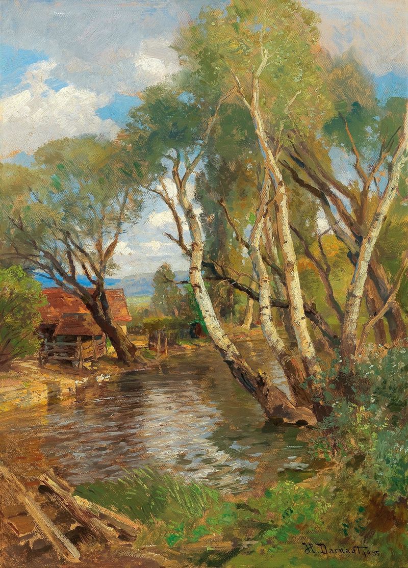 Birches by a mountain creek, óleo sobre tela de Hugo Darnaut