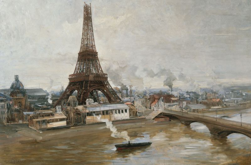La tour Eiffel et le Champ-de-Mars by Paul Louis Delance, oil painting depicting the Eiffel Tower and park.
