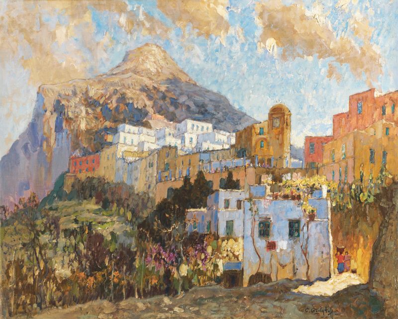 Landscape of Capri with azure sea and cliffs, oil on canvas by Konstantin Ivanovich Gorbatov