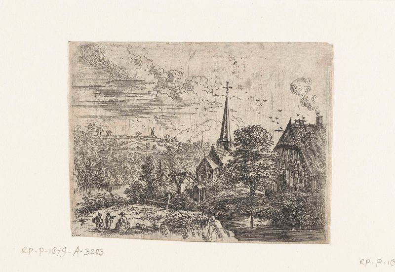 Etching by Lucas van Uden depicting a village by a river under a gentle sky