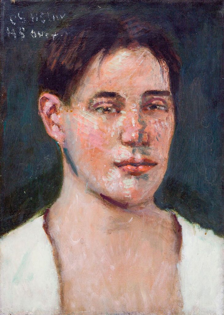 Retrato de un joven con camisa abierta, óleo sobre lienzo de Denman Waldo Ross