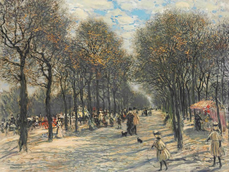 Paisaje de árboles a lo largo de un camino, óleo sobre lienzo de Jean François Raffaëlli