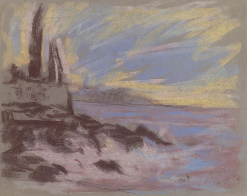 Coastal landscape with cypruses, oil on canvas by Zolo Palugyay