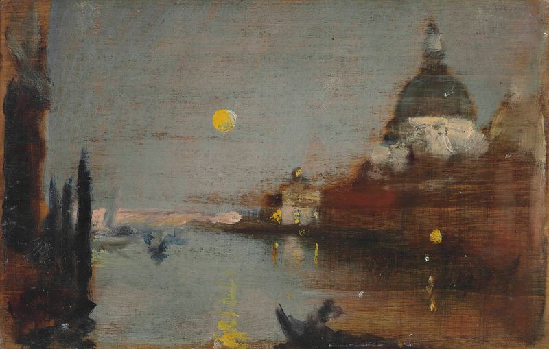 Pintura al óleo de James Jebusa Shannon que representa Sta Maria Della Salute de noche sobre el Gran Canal