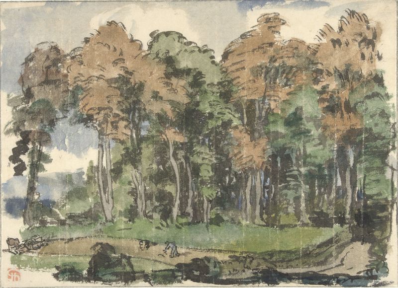 Landscape featuring laborers at work, oil painting by Jules Chadel