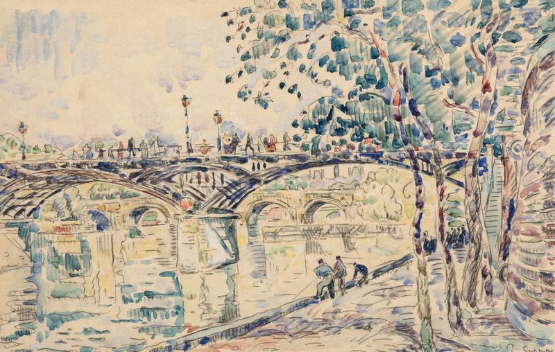 Pintura a óleo de Post-Impressionismo por Paul Signac, retratando uma ponte sobre um rio em Paris