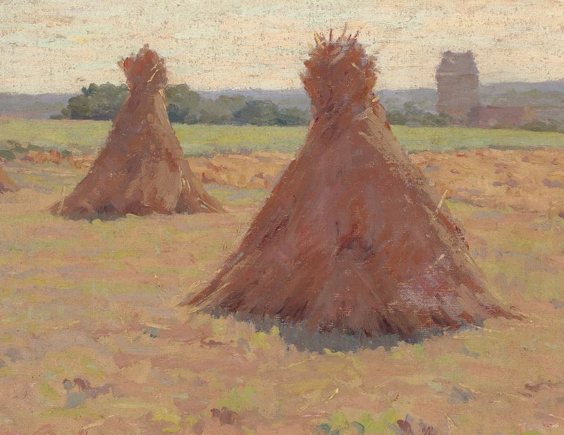 Acuarela de Elmer Boyd Smith que muestra heno dorado en Bretaña, Francia