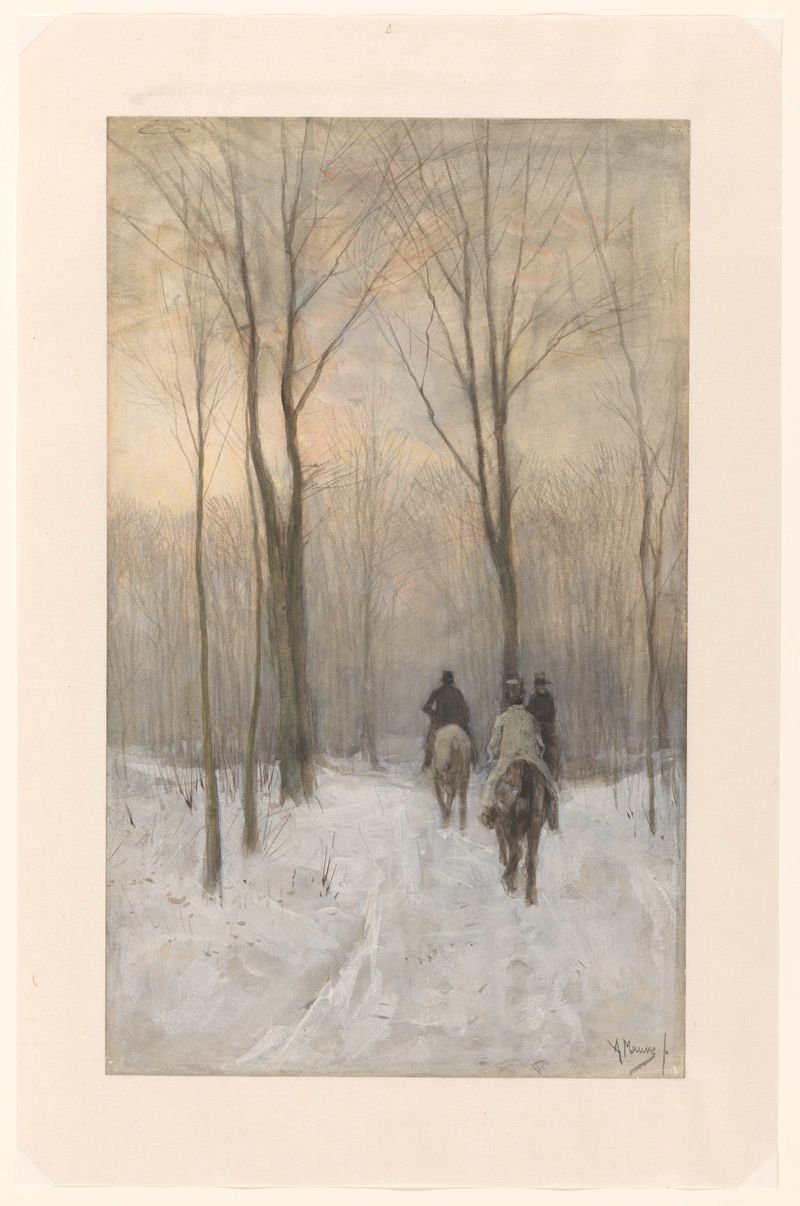Riders in the Snow in the Haagse Bos, óleo sobre tela de Anton Mauve