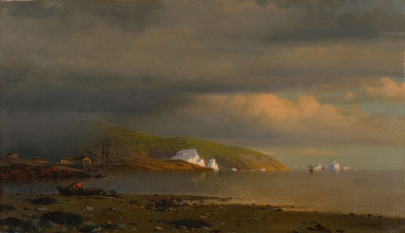 Oil on canvas by William Bradford depicting a coastal scene with clouds and ocean.
