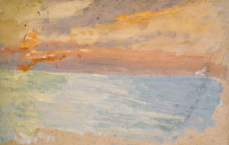 Escena marina con atardecer, pintura al óleo de Ernst Schiess