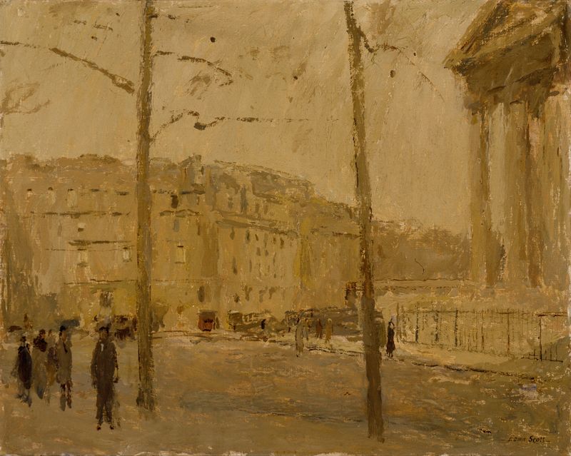 La Madeleine at Dawn, óleo sobre lienzo de Frank Edwin Scott, que representa la luz del amanecer en la arquitectura de la ...