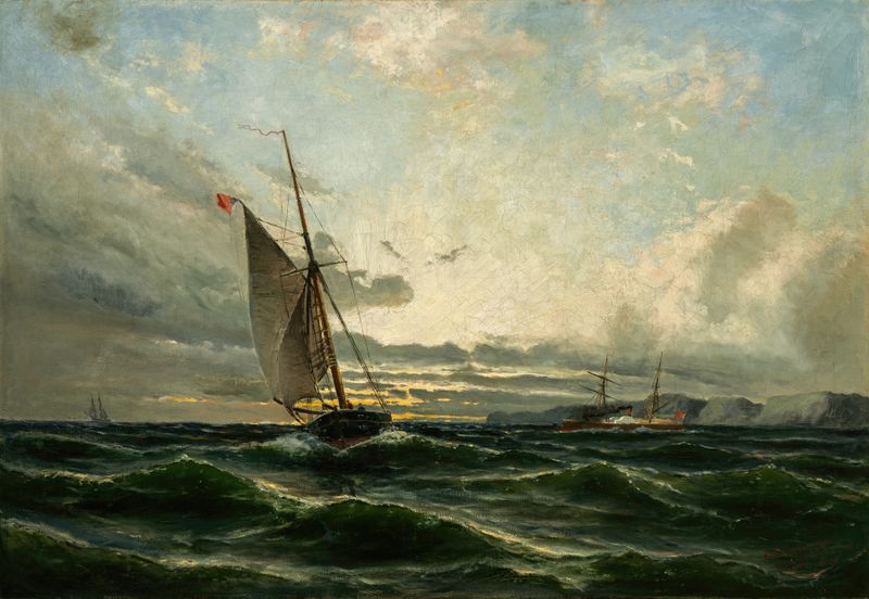 Seascape by Christian Fredrik Svensson, oil on canvas depicting ocean waves and sunlight