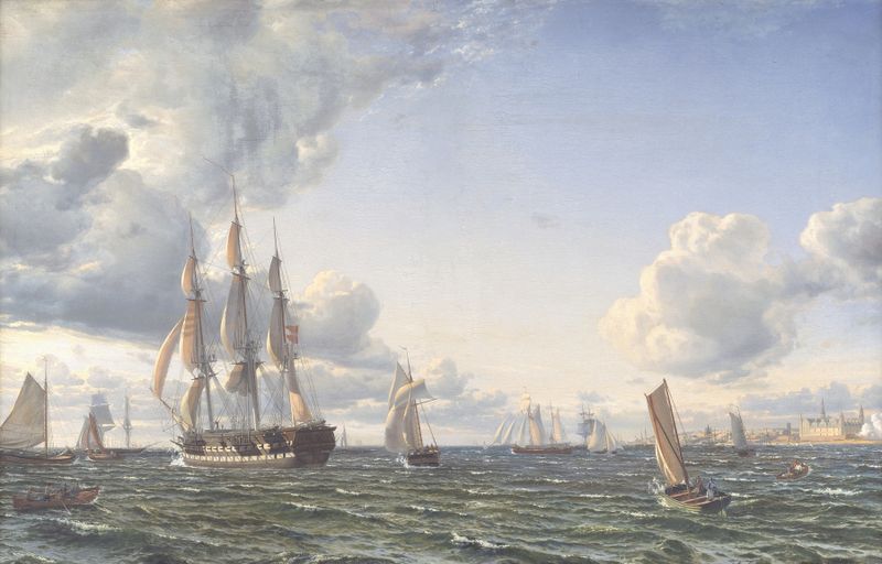 Pintura al óleo de Emanuel Larsen que muestra el barco Valdemar navegando por el océano.