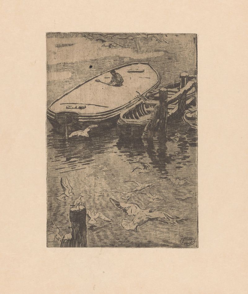 Figura solitária em um canal congelado em Schuiten in de winter de Pieter Dupont, óleo sobre tela