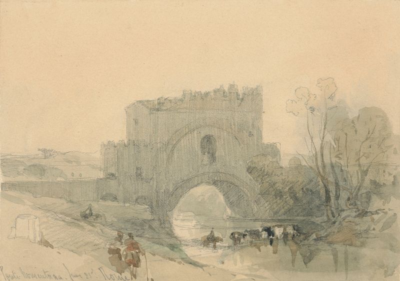 Vista da Ponte Nomentano, óleo sobre tela de David Roberts