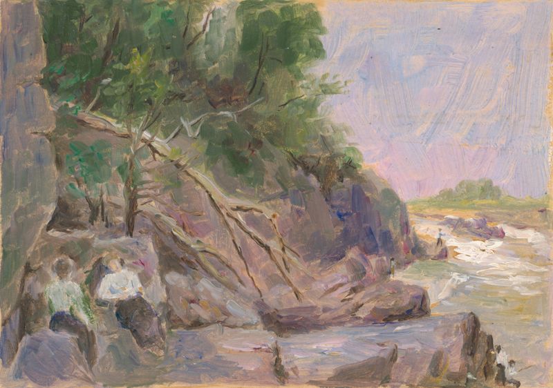 Paisaje con figuras, óleo sobre lienzo de Dezider Czölder