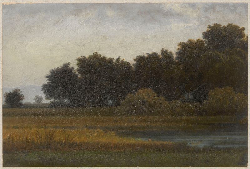 View of a meadow with a pond by Arthur Blaschnik, oil painting