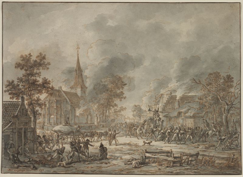 Historical scene of soldiers in chaos, oil painting by Dirk Langendijk