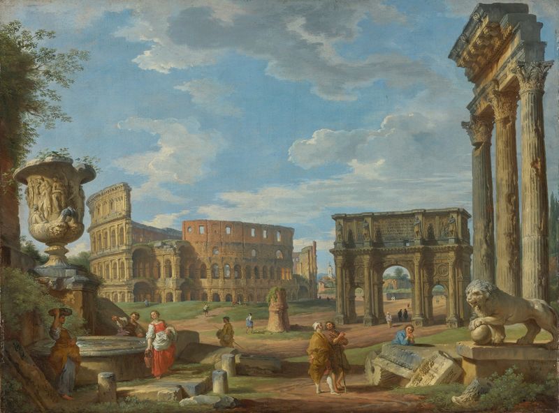 Capriccio Of Roman Monuments, Rococo, Giovanni Paolo Panini
