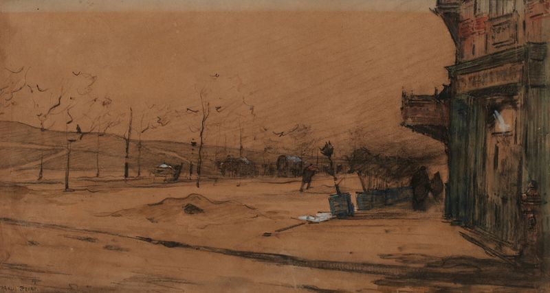 Genre scene depicting a bustling boulevard by Francis Garat, oil painting
