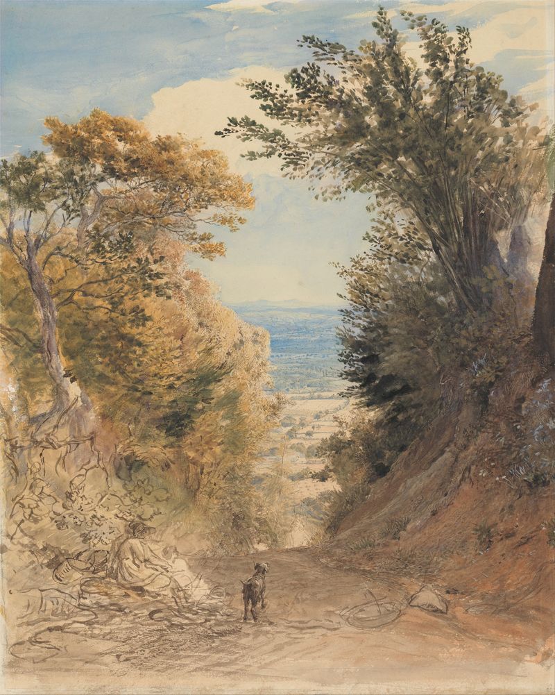 Paisagem com colinas ao crepúsculo por Samuel Palmer, pintura a óleo