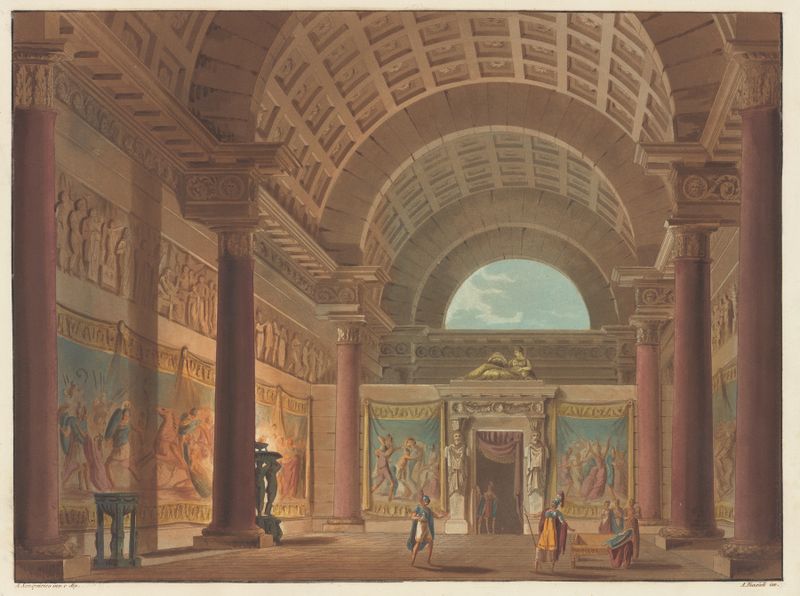 Interior scene with light and shadow by Alessandro Sanquirico, unknown medium