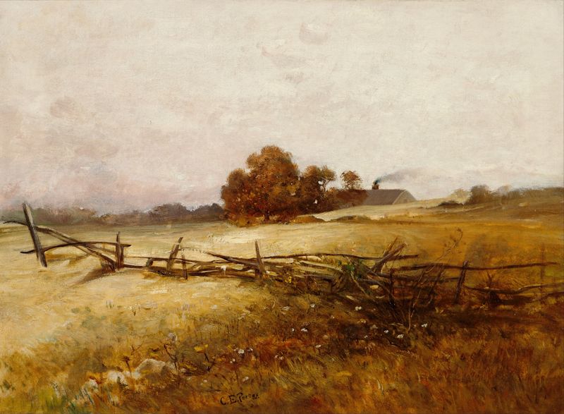 Paisaje de otoño de Charles Ethan Porter, óleo sobre lienzo con hojas doradas y verdes profundos.