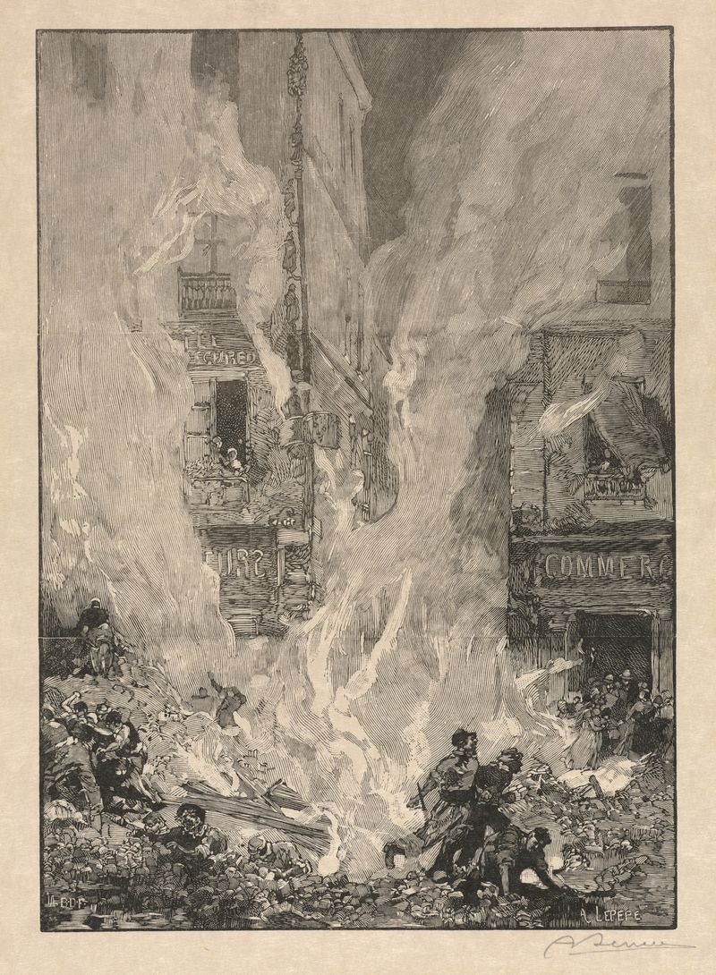 City Fire de Auguste Louis Lepère, representando llamas y humo en una escena urbana caótica.