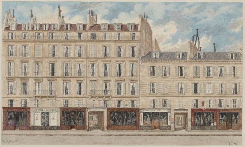 Architecture of buildings at 126 and 128 rue Saint-Lazare by Jules Gaildrau, medium unknown.
