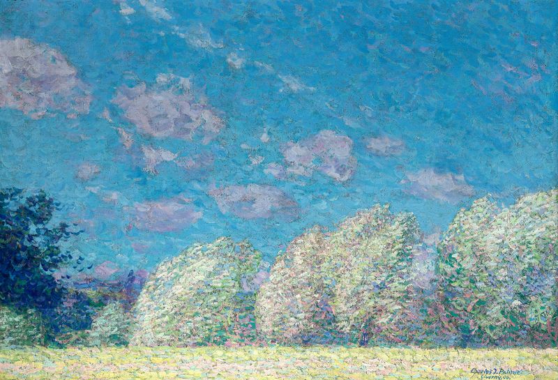 Sommerlandschaft bei Giverny, pintura al óleo de Charles Johann Palmié que representa un paisaje vibrante