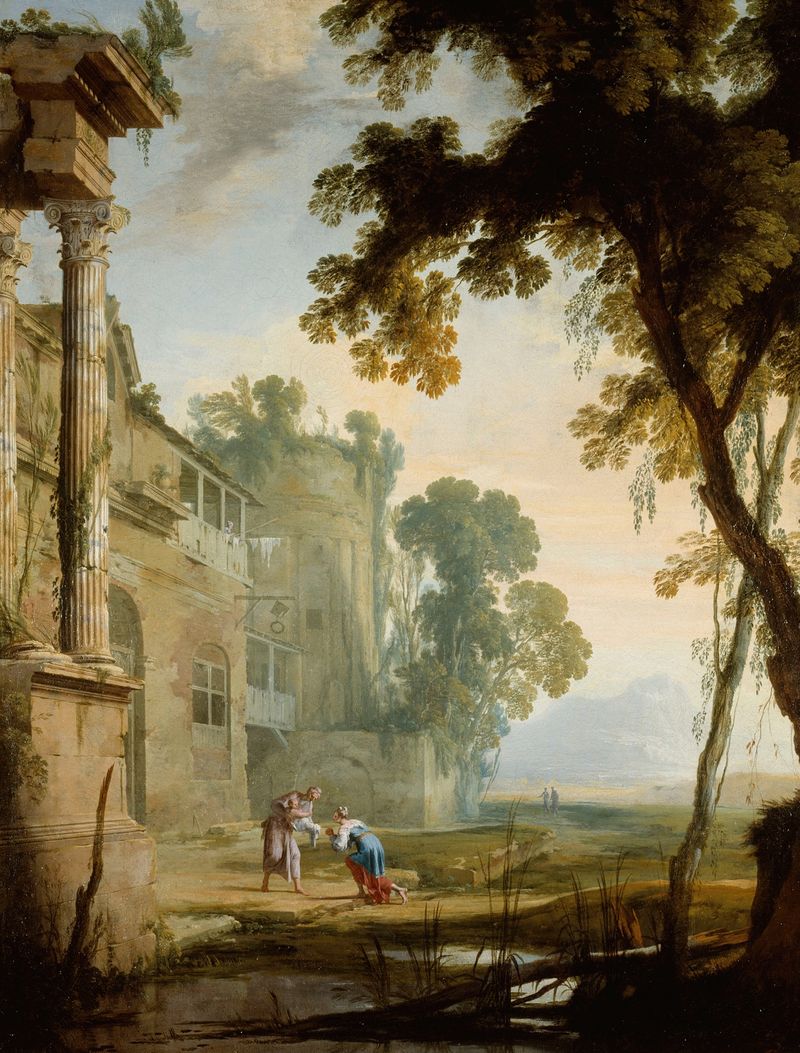 Landscape by Henri Mauperché, oil painting depicting rolling hills and greenery.