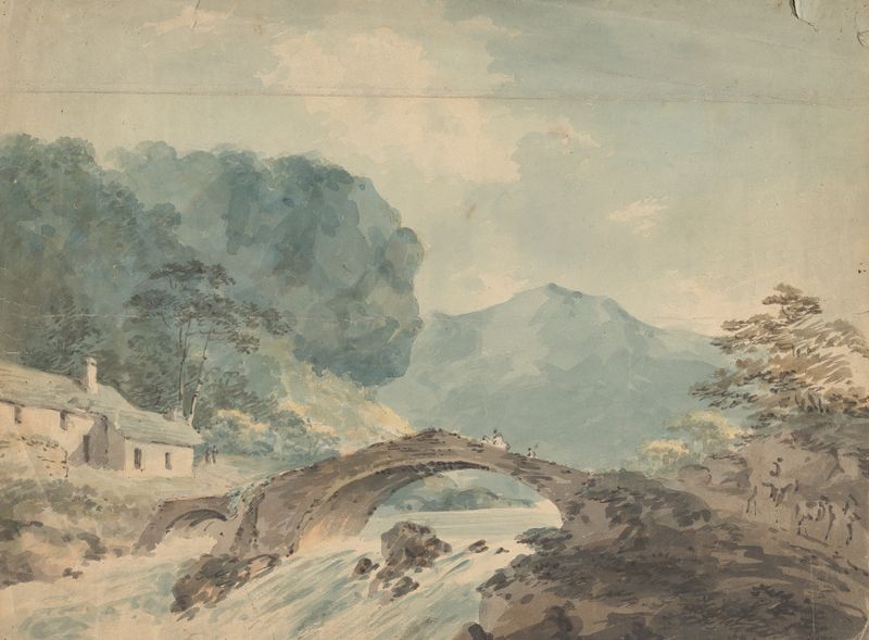 Bridge Crossing River, watercolor on paper by William Sawrey Gilpin