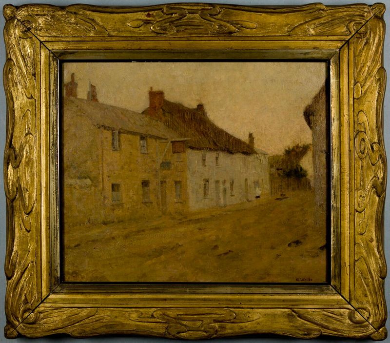 Street Scene by Maurice Utrillo, oil on canvas depicting a serene cityscape with pastel colors.