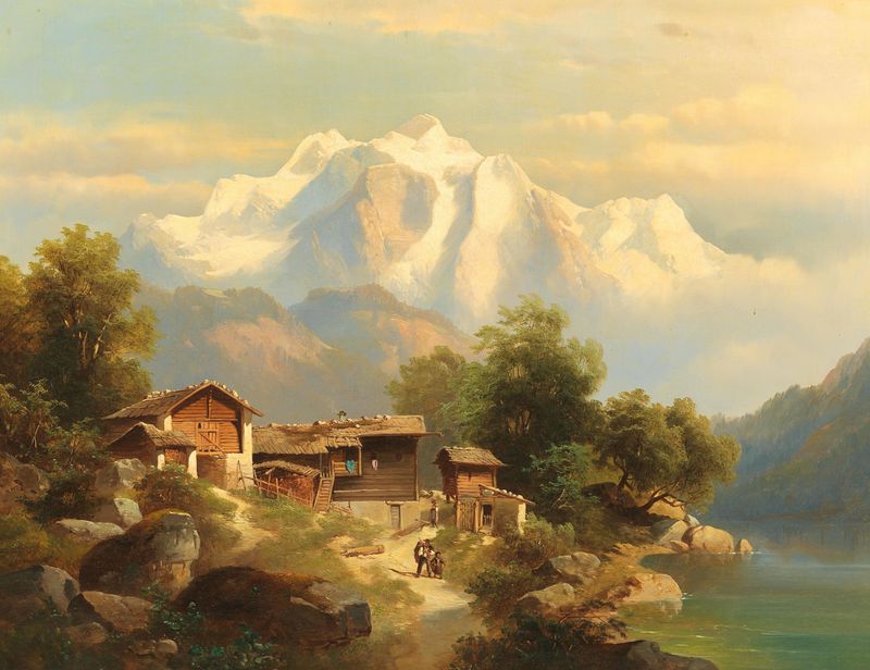Landscape scene in Switzerland by Franz Barbarini, medium unknown