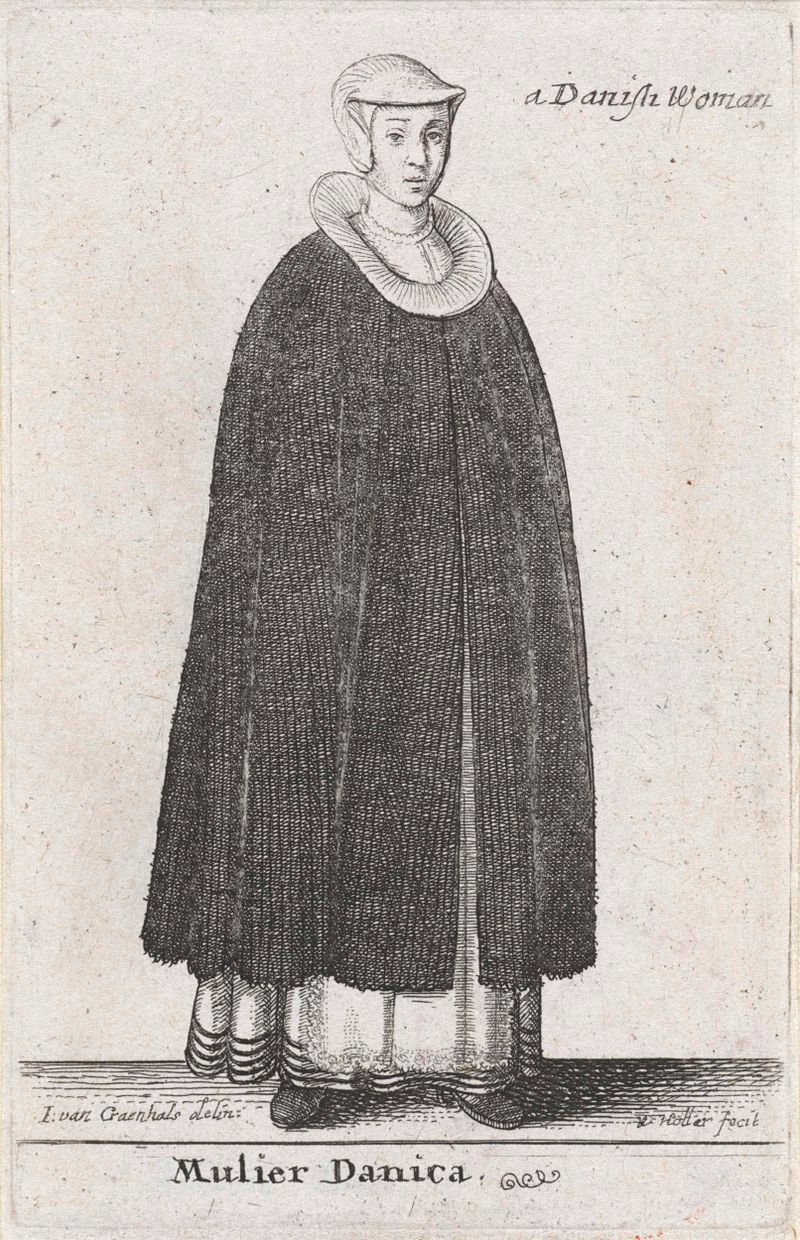 Retrato de uma mulher dinamarquesa em vestido de renda, gravura de Wenceslaus Hollar