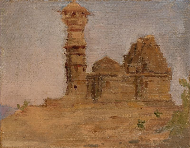 Pintura al óleo de un templo antiguo desierto en Chittorgarh de Jan Ciągliński