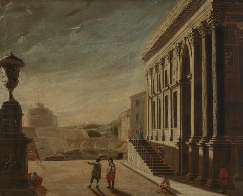 Römische Phantasievedute mit Blick auf die Engelsburg, oil on canvas by Viviano Codazzi