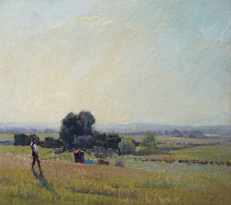 Morning Light by Elioth Gruner, oil on canvas depicting sunlight filtering through trees in a forest.