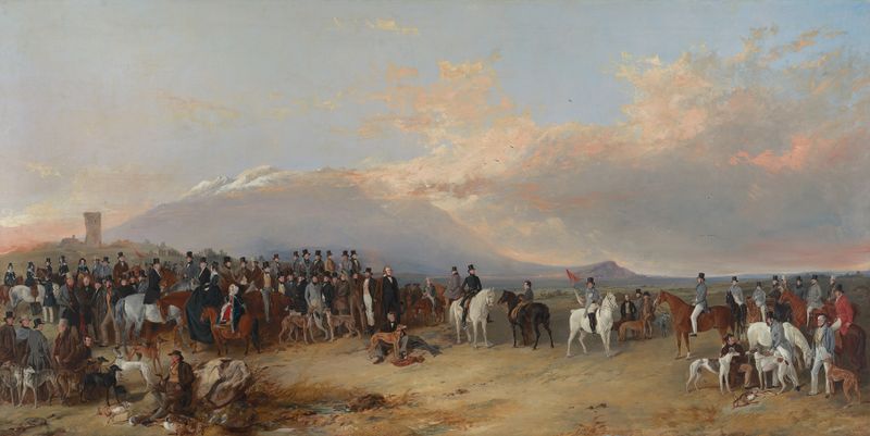 The Caledonian Coursing Meeting by Richard Ansdell, depicting hounds and spectators in a field, oil painting