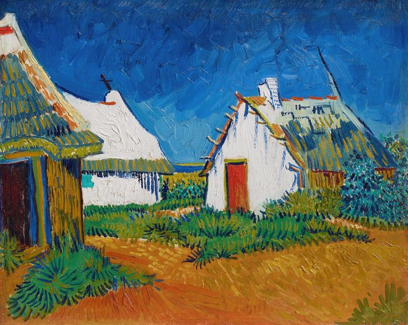 Três cottages brancos em Saintes-Maries, pintura a óleo de Vincent van Gogh