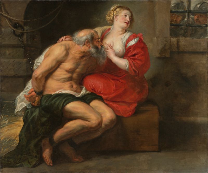 Cimon and Pero by Peter Paul Rubens, oil on canvas depicting dramatic historical figures.