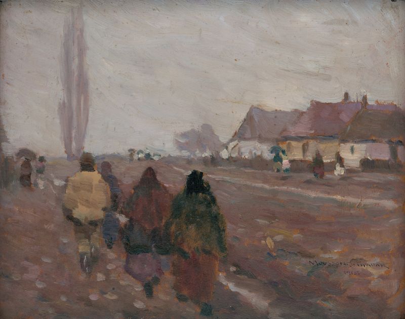 On the Road from the Michalovice Market, oil painting by Jozef Teodor Mousson