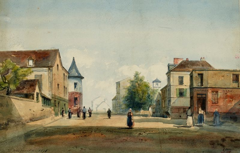 Genre scene depicting urban life in Paris by Henri Jean Baptiste Levis, medium unknown.