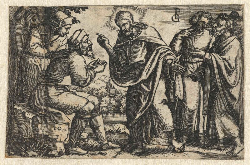 Gravura de Georg Pencz mostrando Cristo curando um cego com luz dourada